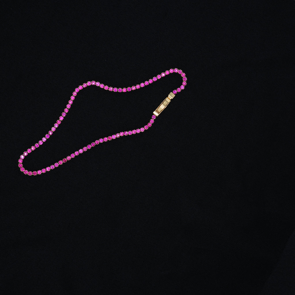 Pulsera Sin Fin en Oro 18K con Cristales Swarovski Rojos y Fucsia