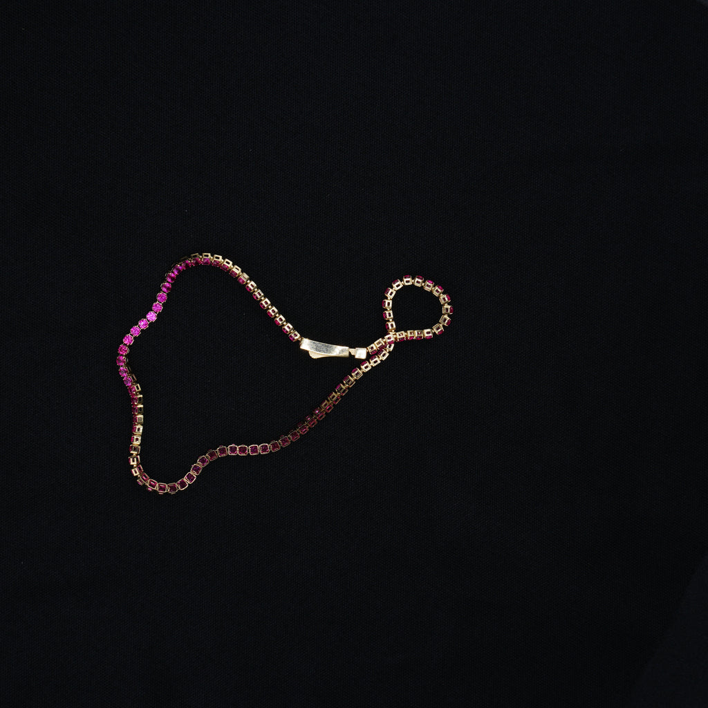 Pulsera Sin Fin en Oro 18K con Cristales Swarovski Rojos y Fucsia