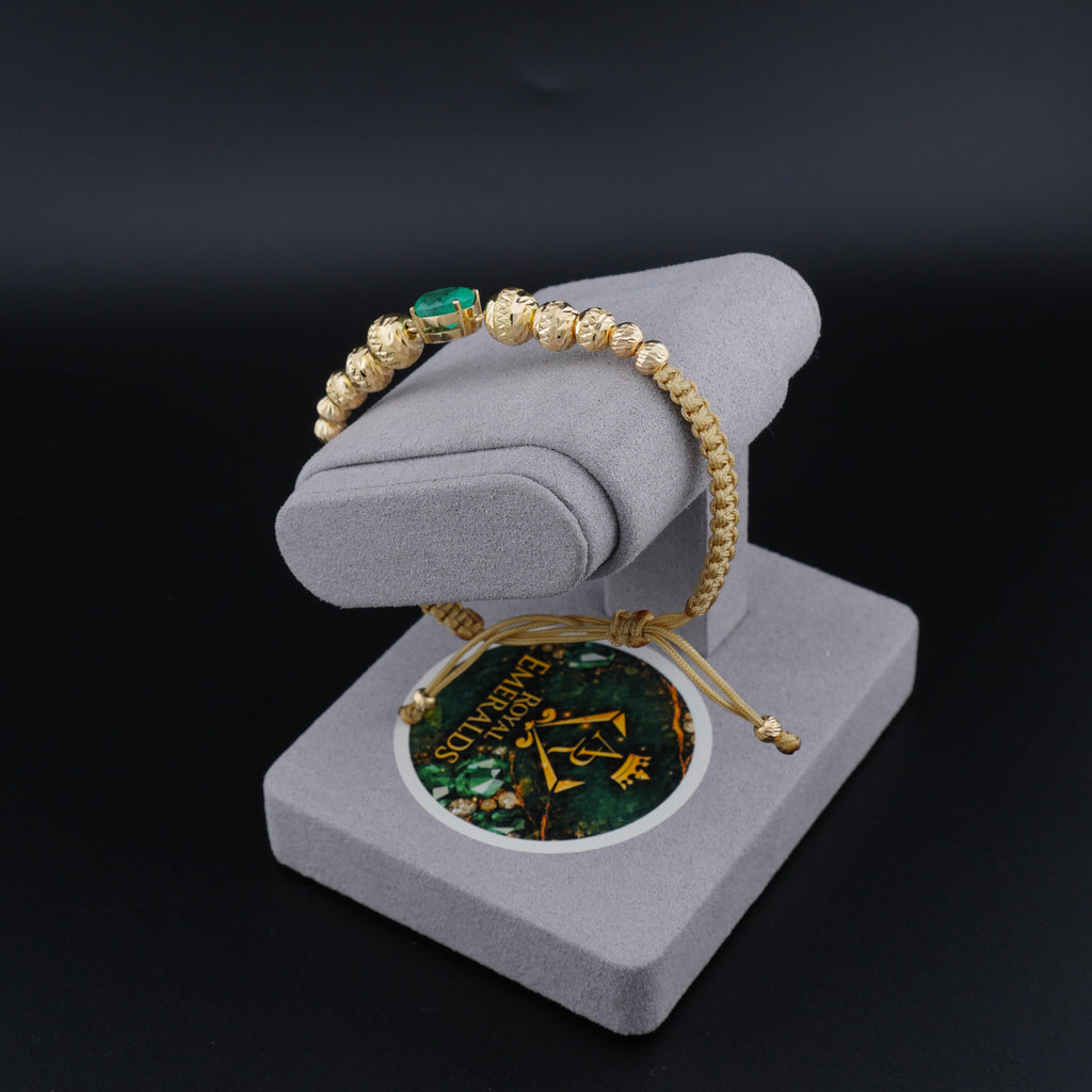 Pulsera Tejida en Oro 18K con Esmeralda Natural de Muzo