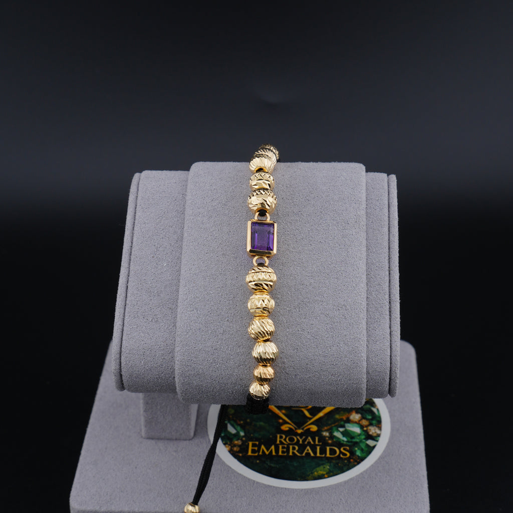 ulsera Tejida en Oro 18K con Amatista Natural Engastada al Bisel