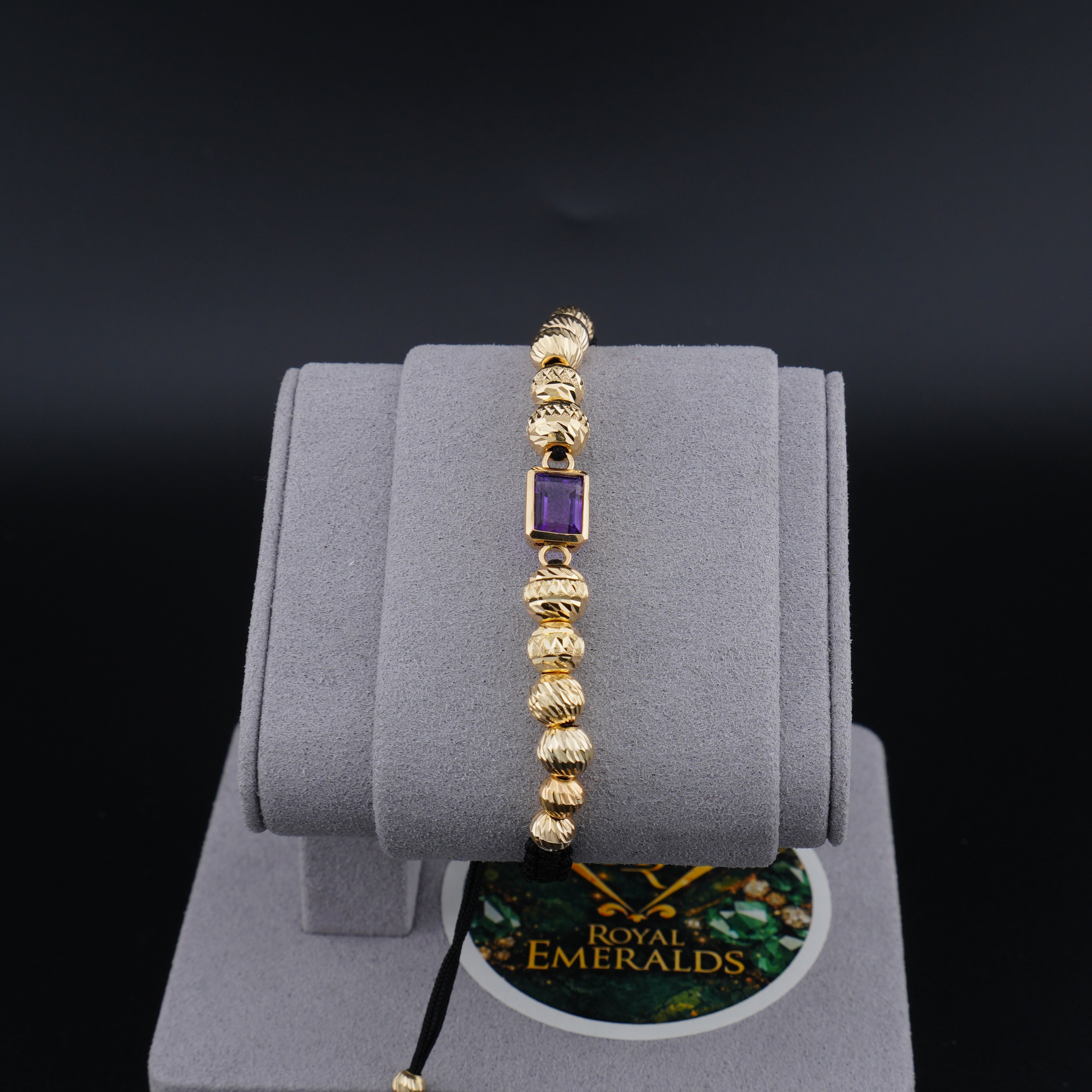 ulsera Tejida en Oro 18K con Amatista Natural Engastada al Bisel