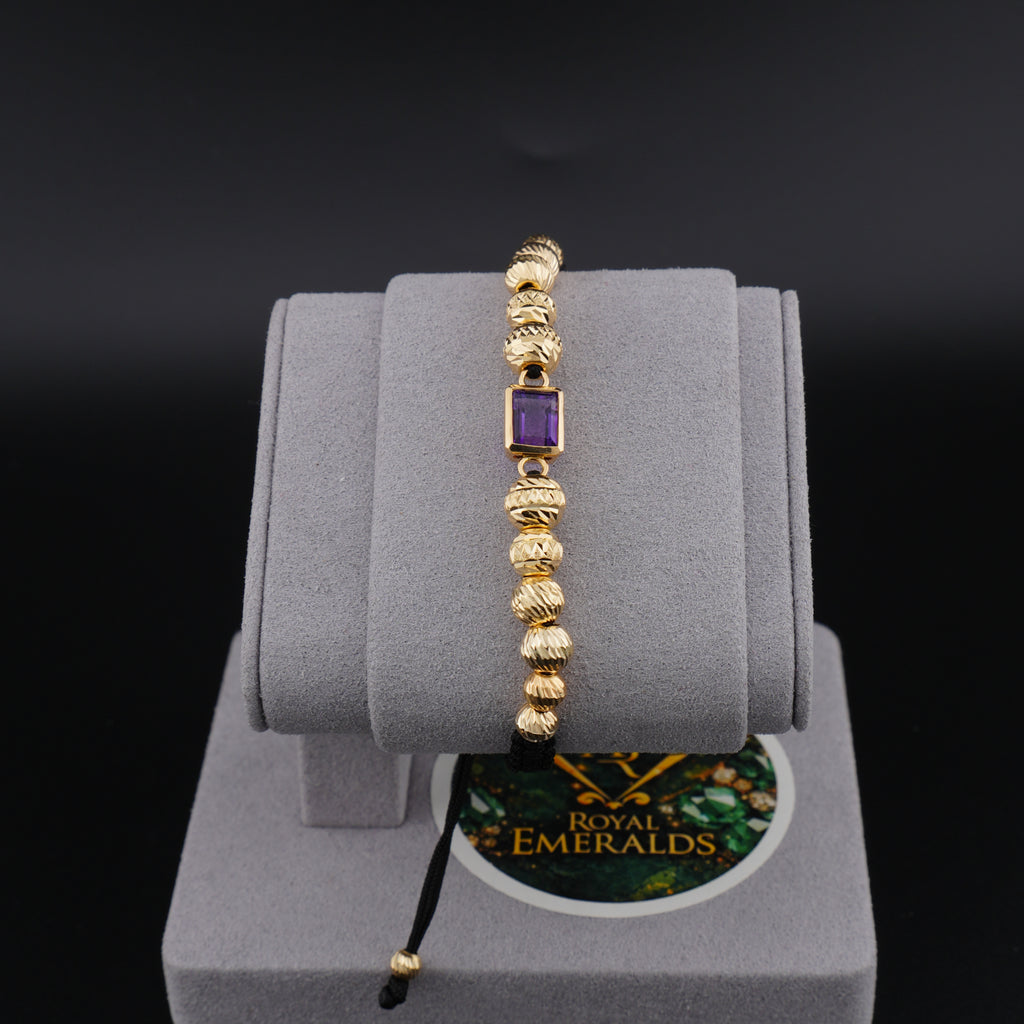 ulsera Tejida en Oro 18K con Amatista Natural Engastada al Bisel