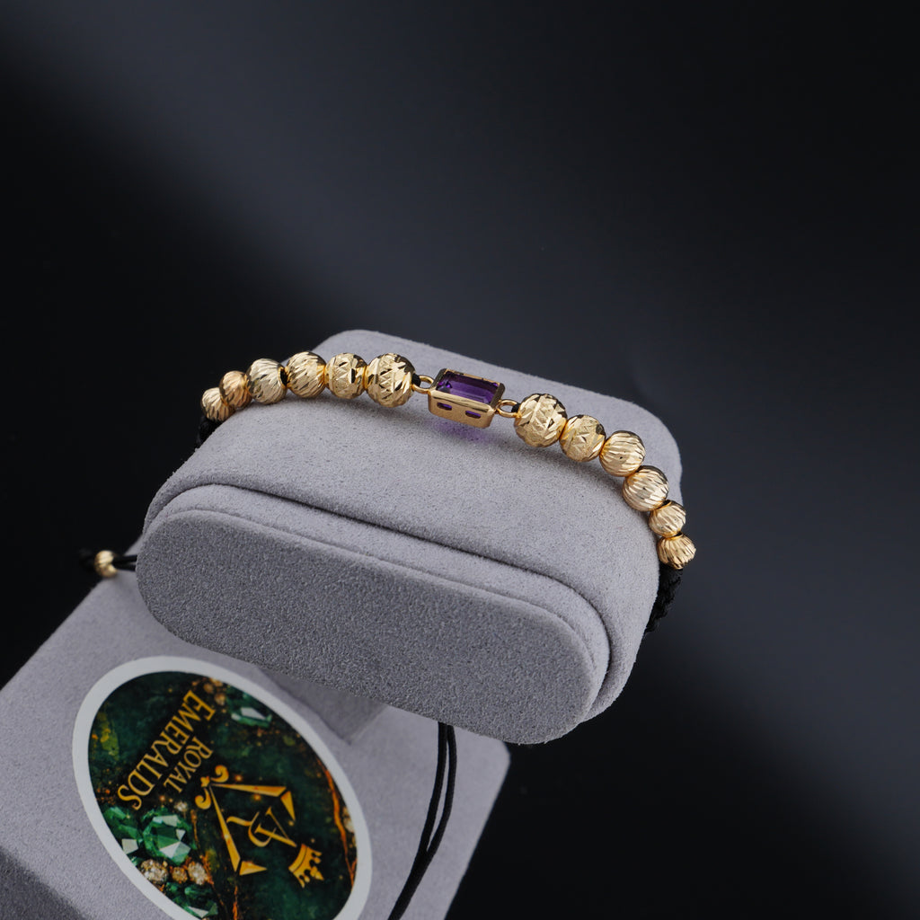 ulsera Tejida en Oro 18K con Amatista Natural Engastada al Bisel