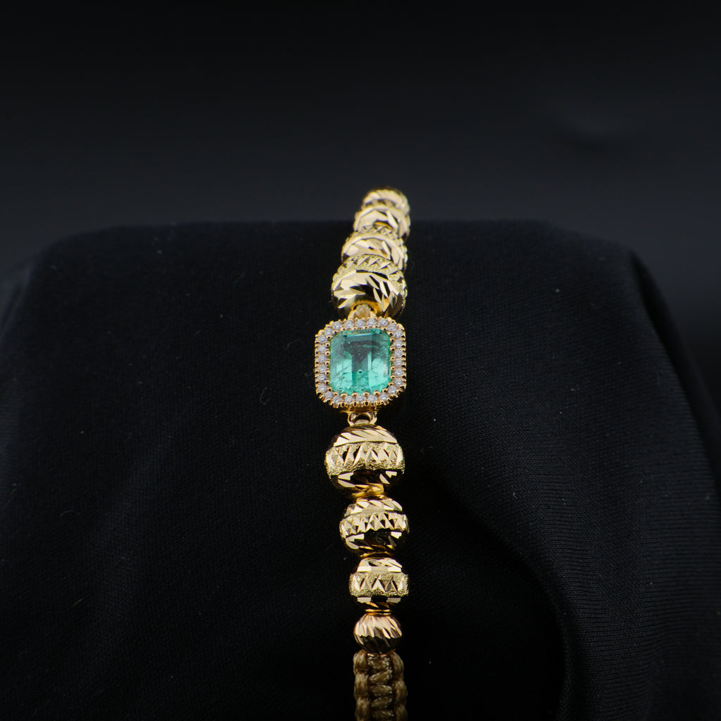 Pulsera Tejida en Oro de 18K con Esmeralda Natural de 2.00 ct y 26 Diamantes | Pieza Única